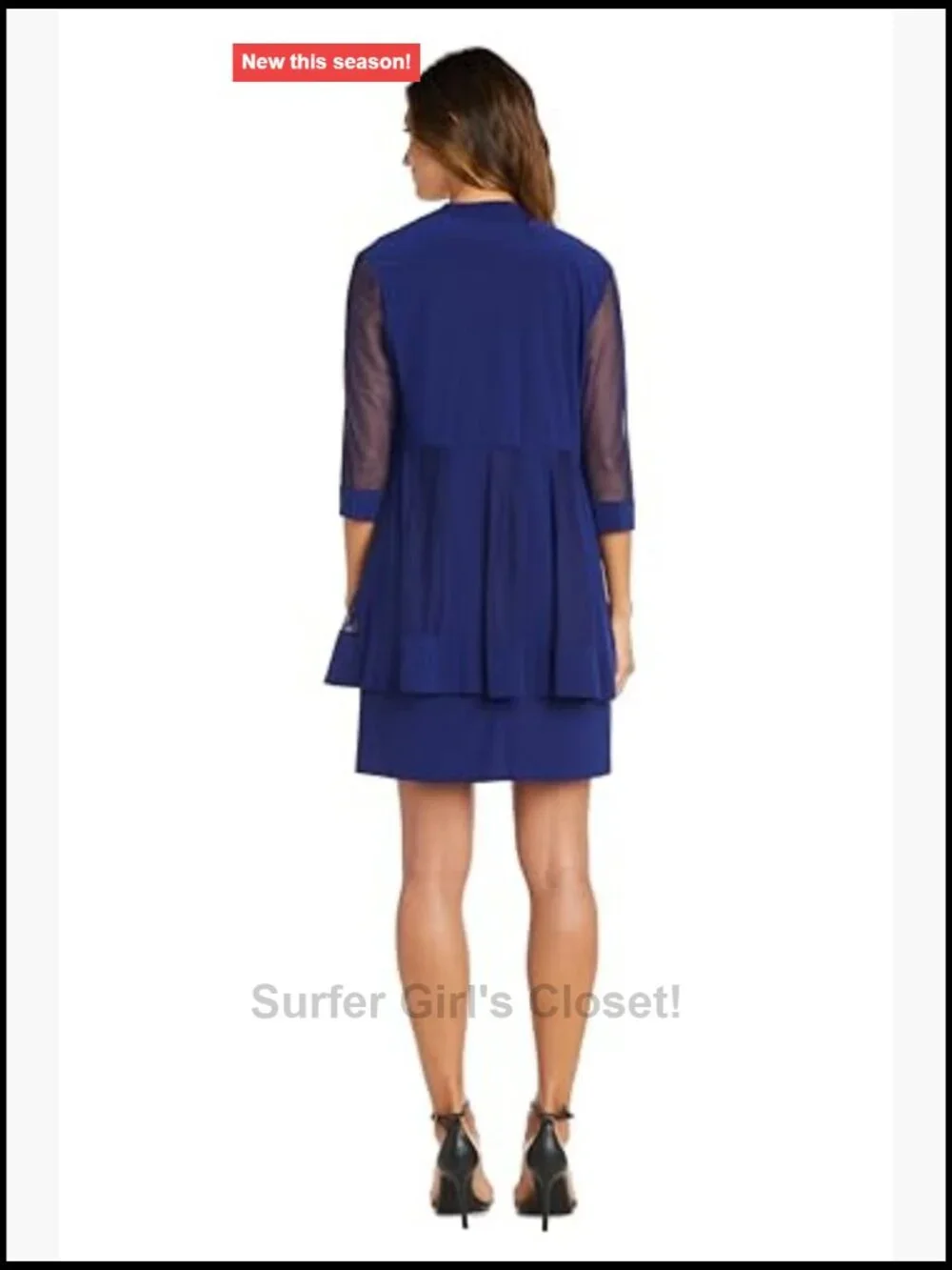 Petite Glitter Trim Shift Dress 3/4 Sleeve Beaded Scoop Neck Womens